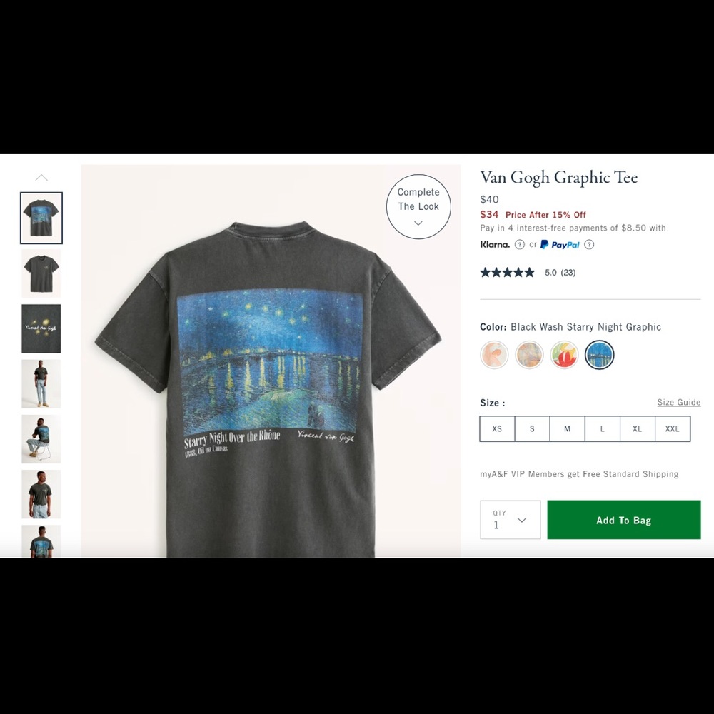 Abercrombie & Fitch Men’s Gray Van Gogh Graphic Tee - Picture 5 of 15